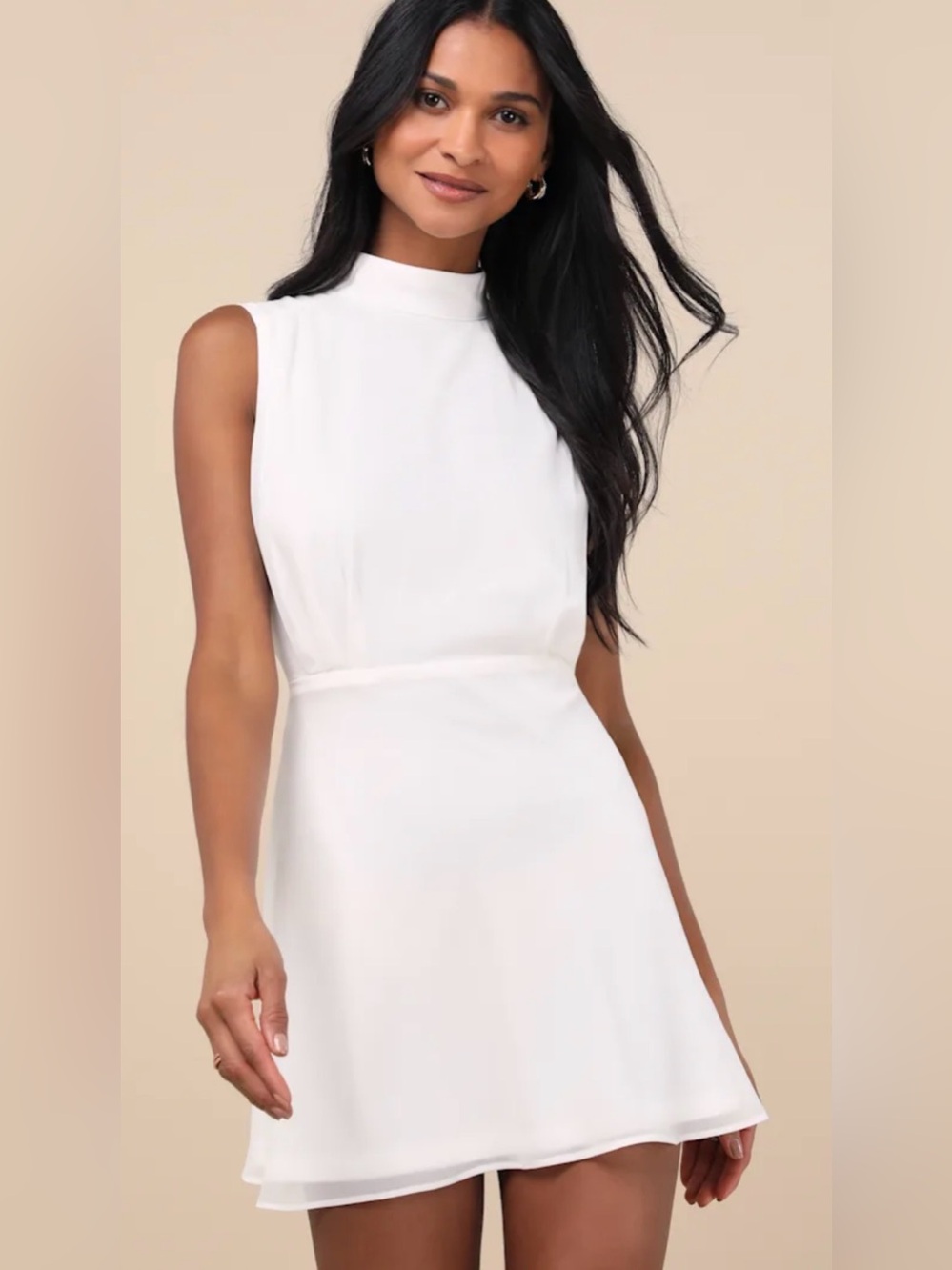 Lulu's White Sleeveless Mock Neck Mini Dress New